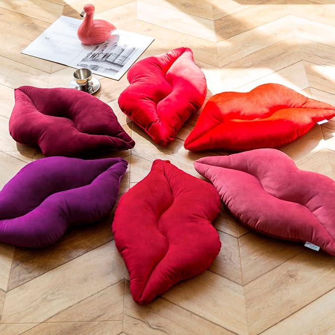 Ashler Lips Throw Pillows Smooth Soft Velvet Insert Included Cushion for Couch Bed Living Room, Purple, 24 X 12 inches