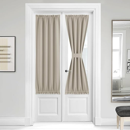 NICETOWN Front Door Curtain - Thermal Insulated French Curtain Rod Pocket Window Treatment for Sliding Door with Adjustable Tieback Elegant Home Decoration, 36 x 64 inches, Natural, Set of 1