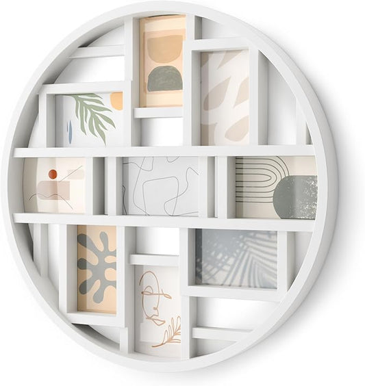 Umbra Luna Collage Picture Frame Holds Nine 4x6 Photos, Large 22-Inch Diameter, White