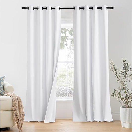 NICETOWN 100% Blackout Window Curtain Panels 96 inch Length for Living Room, Set of 2, Snow White, 55 inches Wide, Thermal Insulated Extra Long Drapes for Patio Door