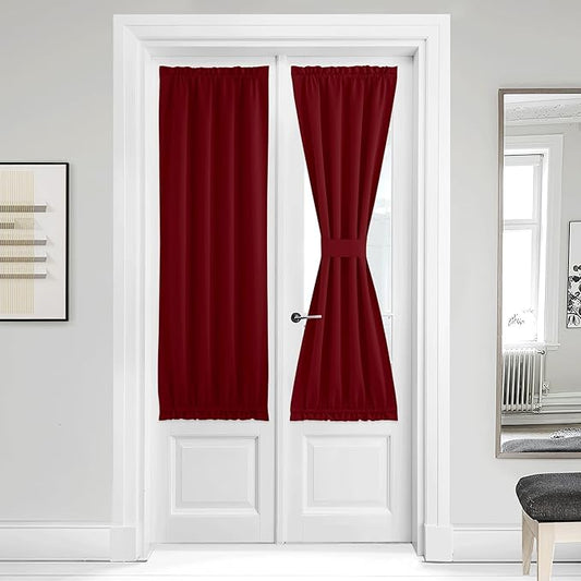 NICETOWN Door Panel Curtain - Thermal Insulated Blackout French Door Curtains Xmas Home Decorative Drapes with Rod Pocket Bonus Tieback for Living Room Bedroom, 36 by 64 inches, Burgundy, One Panel