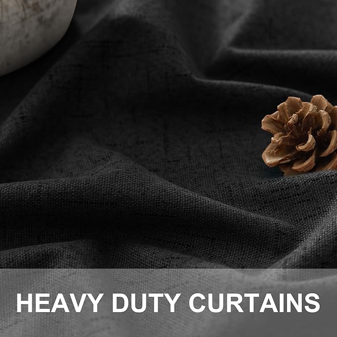 Pitalk Black Out Curtains 108 Inch Long 2 Panels Gothic Elegant Modern Linen Textured Drapes for Living Room Darkening Summer Heat Winter Cold Blocking 100% Blackout Curtain Window 108 Length Back Tab