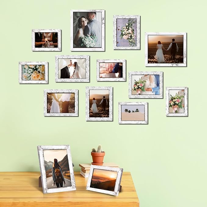 Namalu 20 Pcs Gallery Wall Frames Set Rustic Picture Frames Collage Assorted Photo Wall Decor Pack for Hanging or Tabletop Display Multi Sizes with 8 x 10, 5 x 7, 4 x 6 (White)
