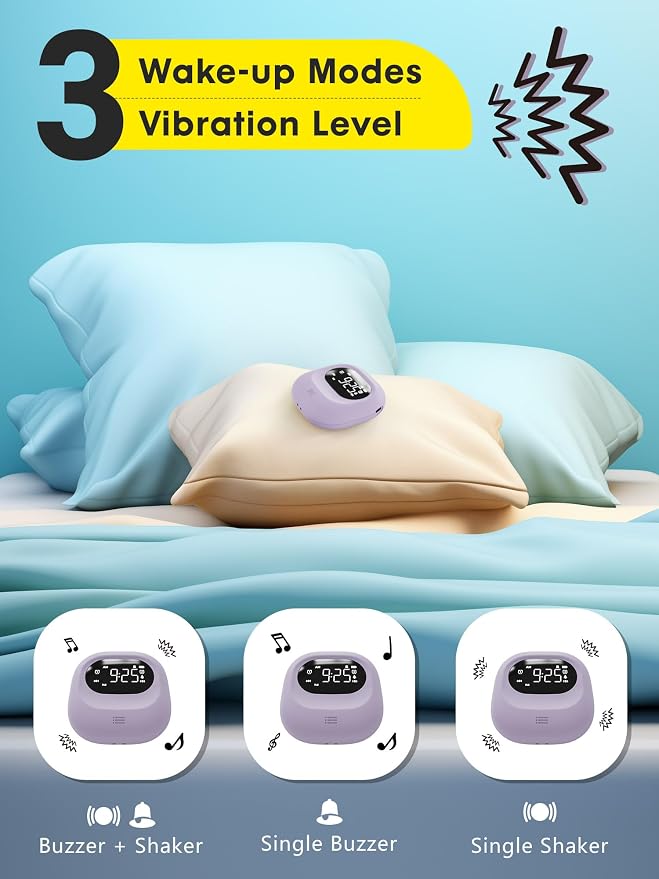 Vibrating Alarm Clock Rechargeable 3000mAh Battery Travel Clock Purple - Image 6
