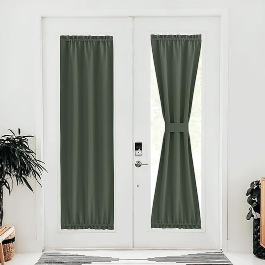 NICETOWN Blackout Door Curtain for Door Window, Thermal Insulated French Temporary Window Covering for Privacy, Thermal Insulated Panel (Dark Mallard, 25" W x 80" L, 1 Panel)