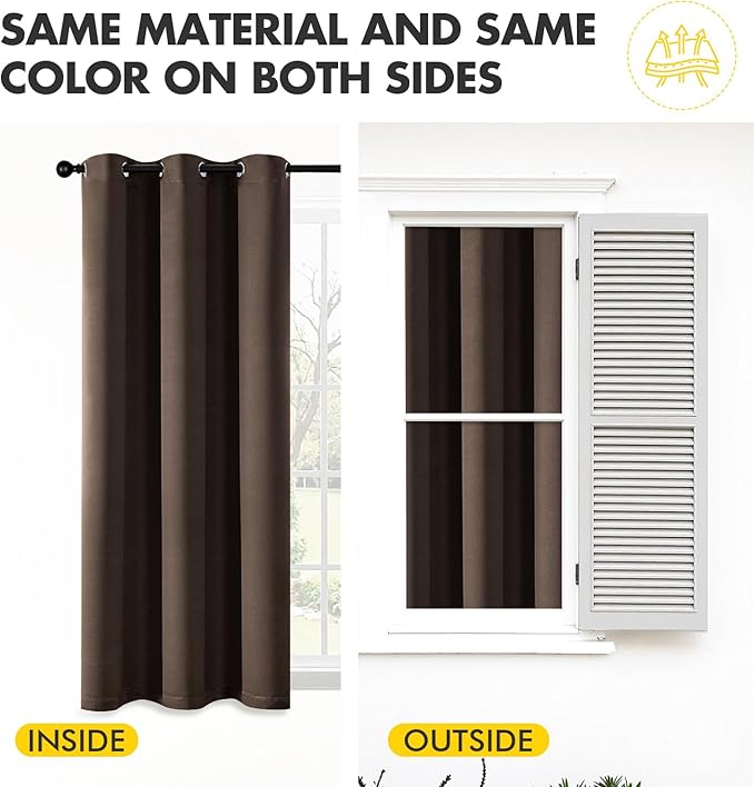 MIULEE Chocolate Brown Blackout Curtains for Bedroom Living Room 63 Inches Long 2 Panels, Thermal Insulated Room Darkening Drapes Grommet Noise Reducing Light Blocking Window Treatments 40x63 Inch