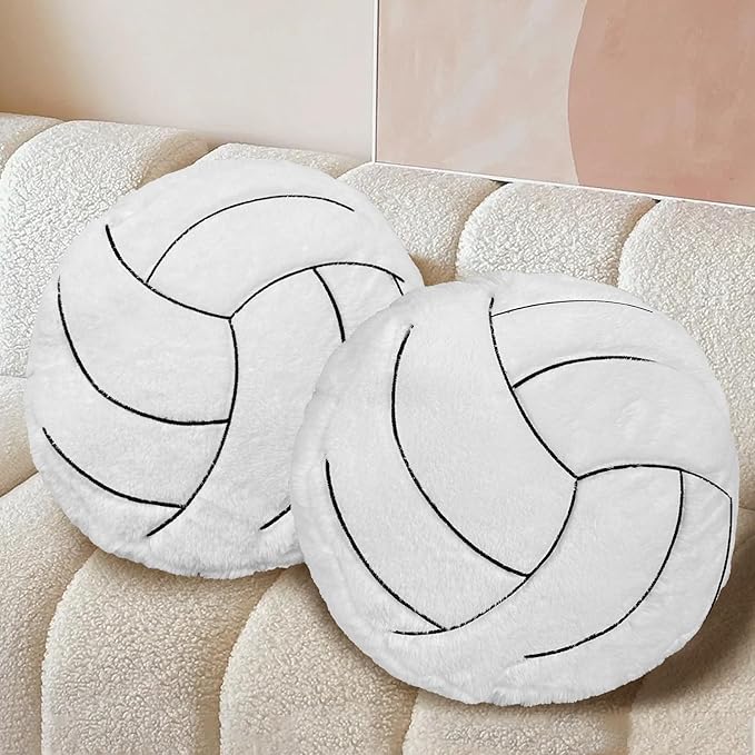 Volleyball Pillow Plush 2 Pack, Soft Fluffy Round Volleyball Shaped Throw Pillows for Kids Room, Sofa & Bed Decor, Seat Cushion Alternative for Gaming & Sports Room 15.7 Inch