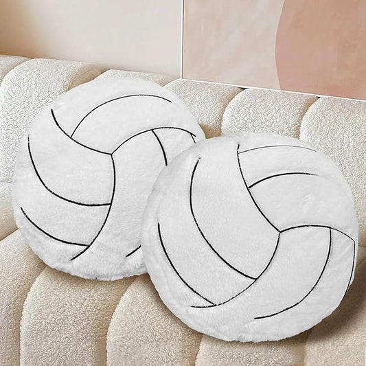 Volleyball Pillow Plush 2 Pack, Soft Fluffy Round Volleyball Shaped Throw Pillows for Kids Room, Sofa & Bed Decor, Seat Cushion Alternative for Gaming & Sports Room 15.7 Inch
