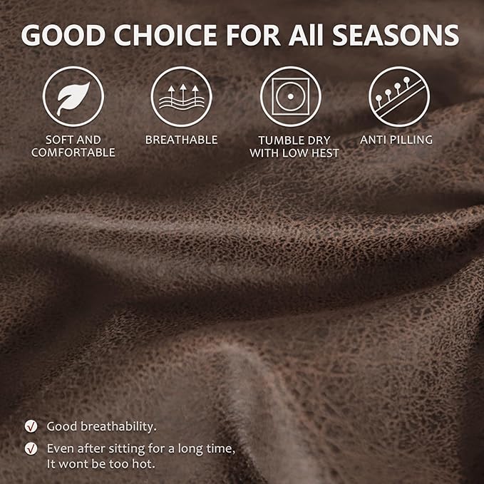 ANARACHON Leather Look Recliner Chair Covers Stay in Place 4-Piece Recliner Slipcovers for Reclining Chair Furniture Protector Spandex Fabric Washable (Large, Dark Brown)
