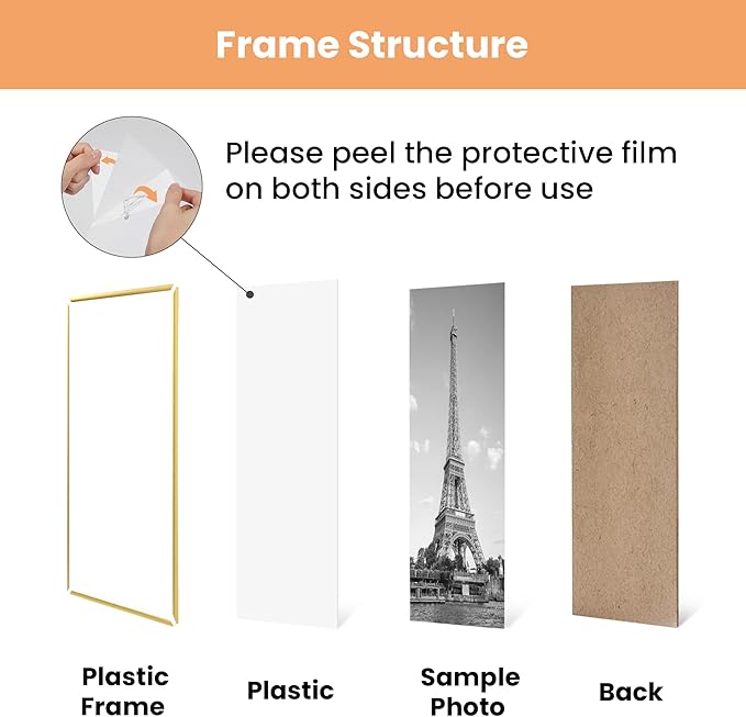 upsimples 16x20 Picture Frame Gold 3 Pack, Scratch-Proof Poster Frames 16 x 20 for Photo Gallery - Slide-In Strips, Horizontal or Vertical Wall Mounting