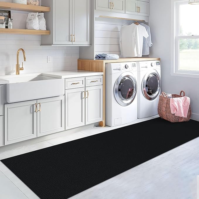 KOZYFLY Washable Runner Rug 3x12 ft Hallway Kitchen Runner Rugs with Rubber Backing Bobo Non Slip Entryway Runner Indoor, Long Carpet Runners for Hall Kitchen Entryway, Black