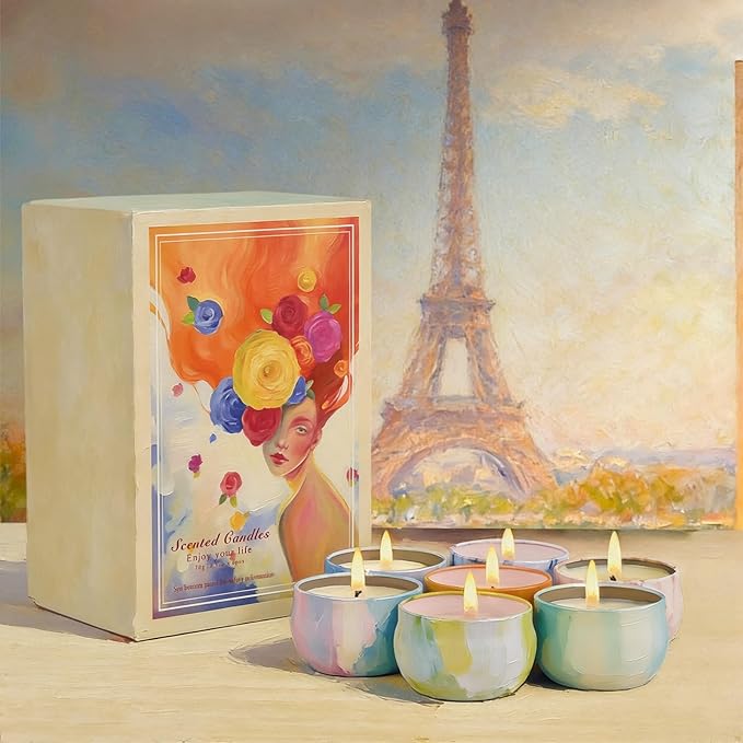 Scented Candles Gift Set for Women, 12 Pack Spring Summer Aromatherapy Candle 300 Hours Burning Time, French Artistic Soy Wax Candles Portable Tin Candle for Mom Birthday Mothers Day Gifts