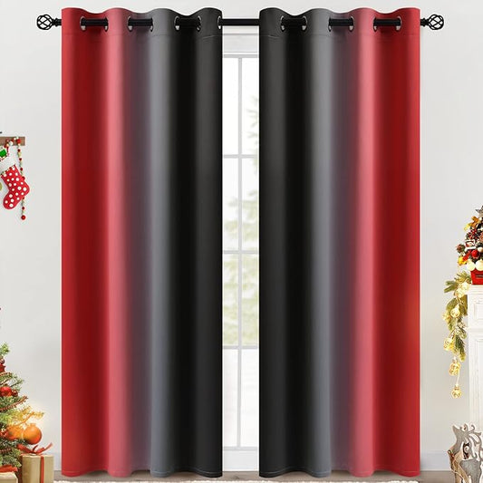 COSVIYA Grommet Ombre Room Darkening Curtains 96 inches Long for Living Room, Polyester Light Blocking Red and Black Gradient Window Drapes/Curtains for Bedroom,2 Panels, 52x96 inches
