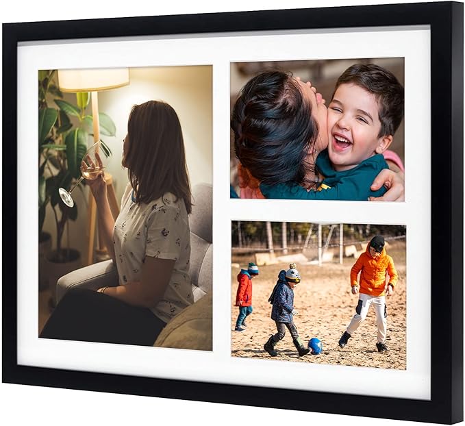 Golden State Art, Set of 2, 12x17 Black Wood Picture Frame - White Mat for 8x10 And 5x7 Photos - Tempered Glass, Sawtooth Hanger, Swivel Tabs - Wall Mounting - Great for Gift