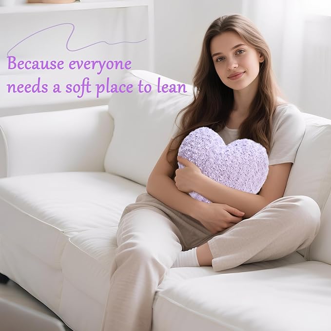 Heart Pillow Purple Throw Pillows, Soft Fluffy Decorative Pillows for Bed Couch Chair, Cute Heart Shaped Room Decor Gifts for Valentine Anniversary Birthday Mothers Christmas (Medium, 20"x15")