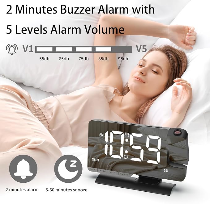 Lamisola Projection Alarm Clock for Bedroom Ceiling, Black Digital Clock - Image 4