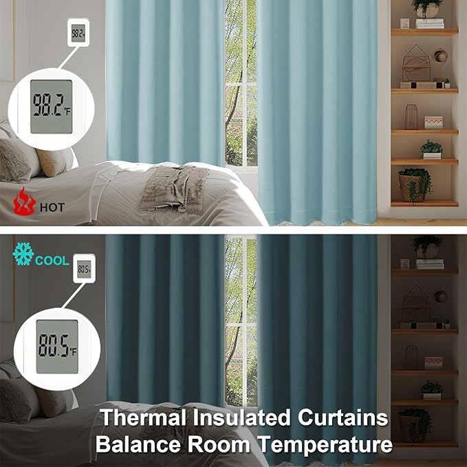 Simplebrand Ava Aqua Blackout Curtains for Bedroom 63 Inch Length 2 Panels Set, Nursery Thermal Insulated Energy Saving Rod Pocket Window Treatment Curtains Blackout Drapes, W40 x L63 Inch, Aqua