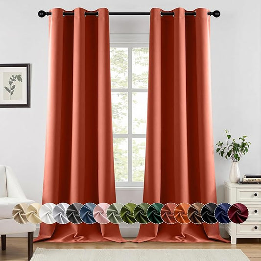 MIULEE Burnt Orange Blackout Curtains for Bedroom Living Room 90 Inches Long 2 Panels, Thermal Insulated Room Darkening Drapes Grommet Noise Reducing Light Blocking Window Treatments 40x90 Inch