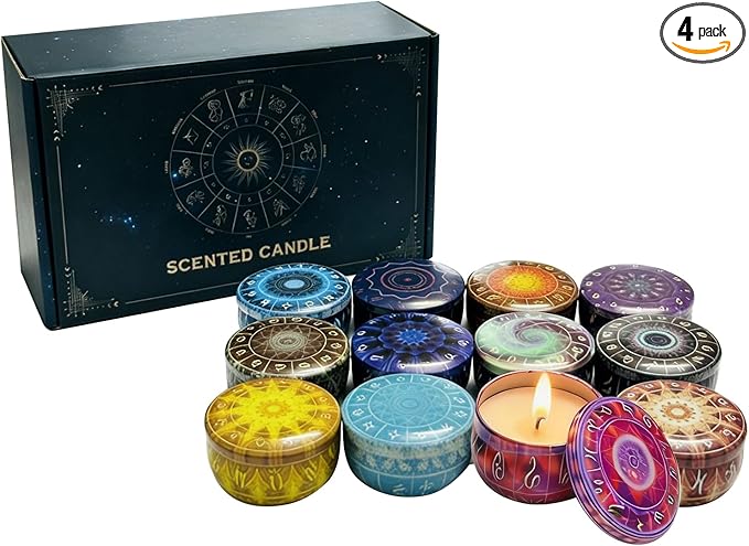 12 Constellations Scented Candles Gift Set, 12 Pack Aromatherapy Candle for Home, Scorpio Candle Birthday Gifts for Women, Long Lasting Soy Wax, Mom Bath Spa Meditation Christmas Gifts Candles