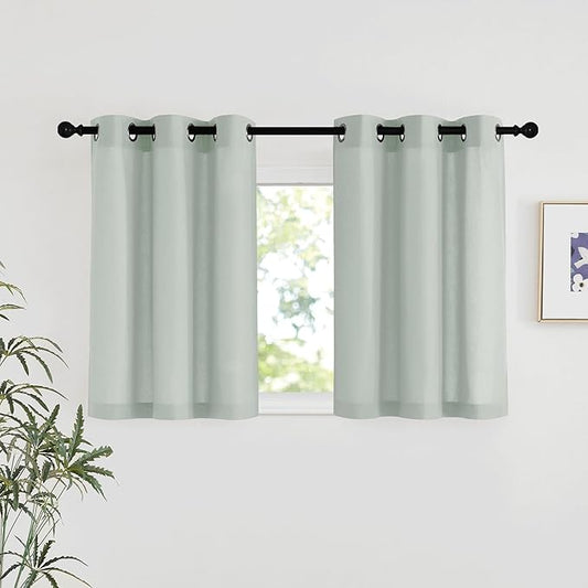 NICETOWN Linen 36 inch Curtains for Kitchen Window, Grommet Thick Flax Linen Sage Green Small Window Treatments Privacy Assured with Light Filtering for Cafe/Kids Room, W42 x L36, 2 Panels