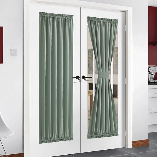 NICETOWN Window Door Curtain Blackout Christmas French Door Panel Thermal Insulated Room Darkening Curtain with Rod Pocket, Energy Efficient Privacy Assured, 1 Panel, 54" x 72", Greyish Green