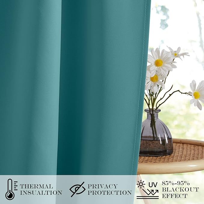 NICETOWN French Door Blackout Curtain for Kitchen Thermal Insulated Drapes Temporary Window Treatment Covering for Glass Door Rod Pocket with Tieback, 25" x 80", Sea Teal, 1 Panel