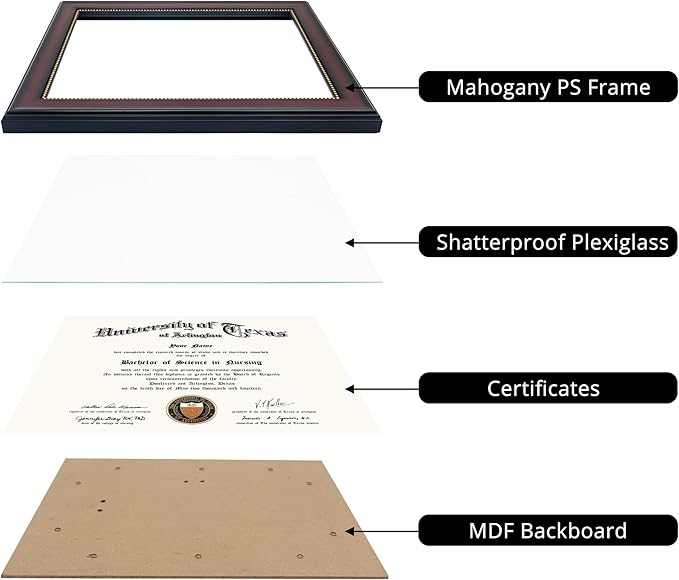 GraduationMall 8.5x11 Certificate Diploma Frame, UV Protection Acrylic, Mahogany with Gold Beads, Set of 2