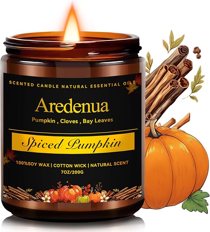 Spiced Pumpkin Candle – Holiday Winter Scented Candles with Warm Pumpkin & Festive Spice Aroma for Christmas Home Décor, Cozy Soy Candle Gift for Women & Men Christmas Gifts for Women Men