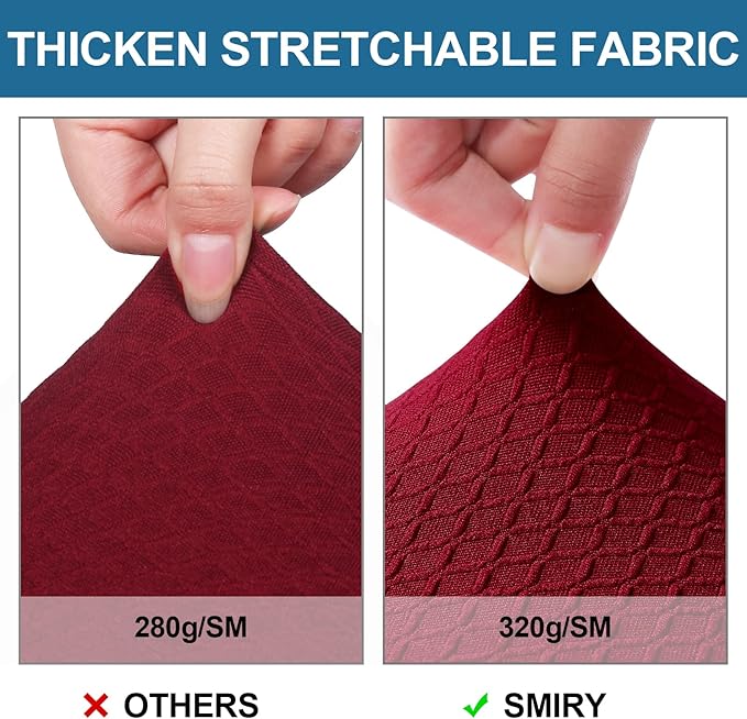 Smiry Waterproof Seat Covers for Dining Room Chairs Set of 2, Stretch Jacquard Removable Washable Chair Seat Slipcovers Protector, No Rear Covers, Wine Red