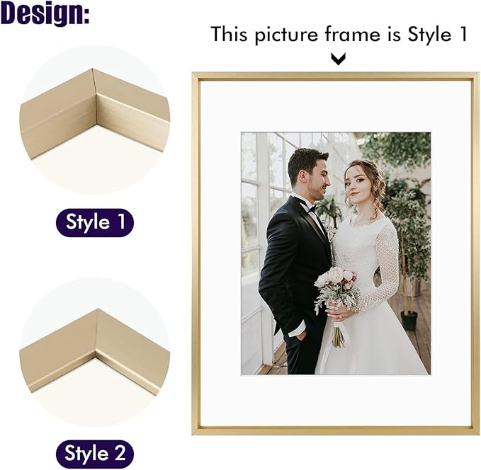 Golden State Art, Picture Frame Set 7 Pack, Gallery Wall Frame with One 11x14, Two 8x10, and Four 5x7. Aluminum Photos Frame for Wall or Tabletop Display (Style 1, Gold, 7 Pack)