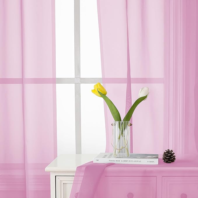 Lecloud Light Pink Sheer Curtains 72 Inches Long 2 Panels, Light Filtering Curtains for Living Room, Farmhouse Voile Rod Pocket Curtain Drapes for Bedroom Dinning Room, Each Panel 42 X 72 Inch