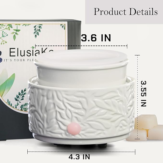 ElusiaKa Electric Wax Melt Warmer with Timer & Silicone Liner, 3-in-1 Ceramic Scented Wax Burner for Home Aromatherapy, Fast Melting Fragrance Warmer for Essential Oils & Wax Cups, Flame for Women