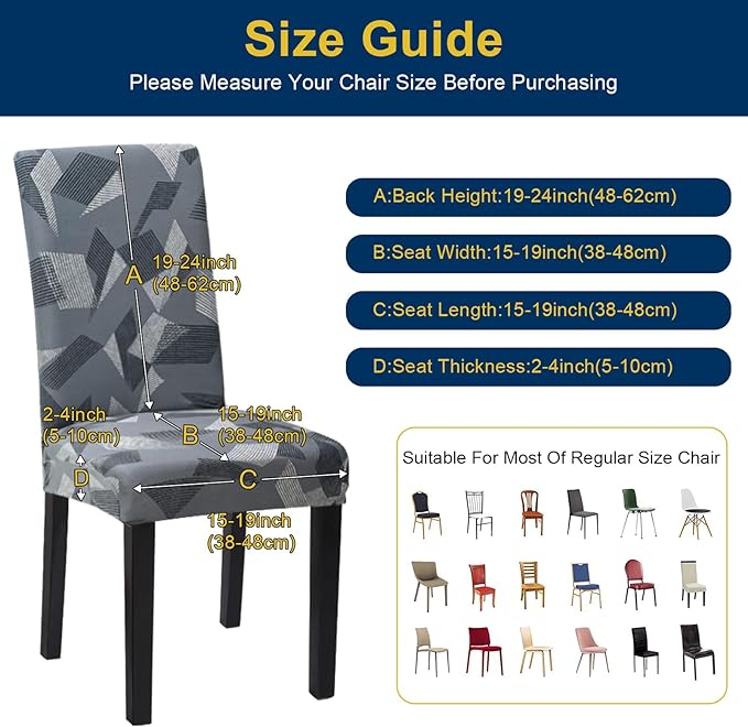 Chair Covers for Dining Room Set of 4, Dining Chair Covers, Kitchen Chair Covers, Stretch Removable Washable Dining Chair Slipcovers for Home, Hotel, Banquet, Grey Irregular Shapes