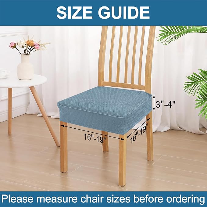 Smiry Waterproof Seat Covers for Dining Room Chairs Set of 6, Stretch Jacquard Removable Washable Chair Seat Slipcovers Protector, No Rear Covers, Airy Blue