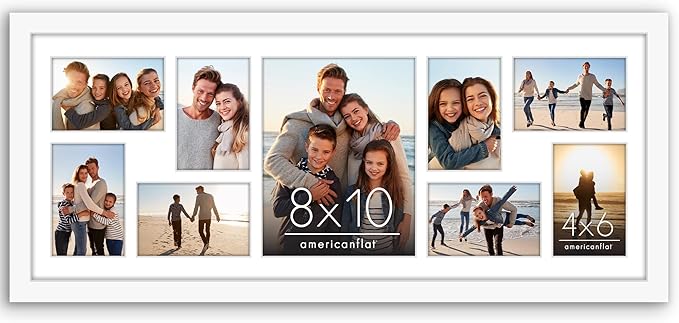 Americanflat 12x30 Collage Picture Frame with Polished Plexiglass - Multi Picture Frames Fit One 8x10 and Eight 4x6 Photos or Use as One 12x30 Frame - Signature Collection - White