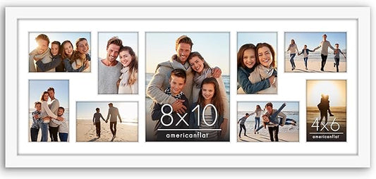 Americanflat 12x30 Collage Picture Frame with Polished Plexiglass - Multi Picture Frames Fit One 8x10 and Eight 4x6 Photos or Use as One 12x30 Frame - Signature Collection - White