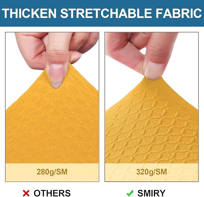 Smiry Waterproof Seat Covers for Dining Room Chairs Set of 2, Stretch Jacquard Removable Washable Chair Seat Slipcovers Protector, No Rear Covers, Mustard Yellow