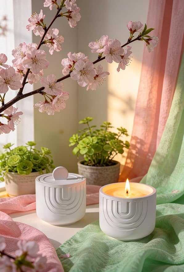 Viyffo Scented Candle – Sandalwood Aroma, Gift-Size 6.35oz Holiday Candle, Non Toxic Soy Candle in Handmade Snow White Plaster Ceramic Jar with Gift Box Perfect for Winter Gifts & Home Decor