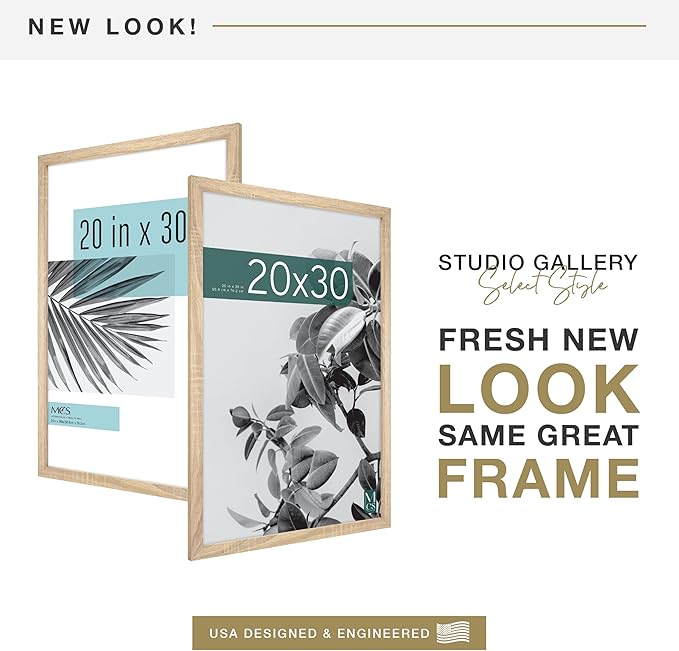 MCS Studio Gallery 20x30 Poster Frame Natural Woodgrain Engineered Wood, Vertical & Horizontal Wall Hanging Large Picture Frame for Photos, Posters & Art Prints (2-Pack)