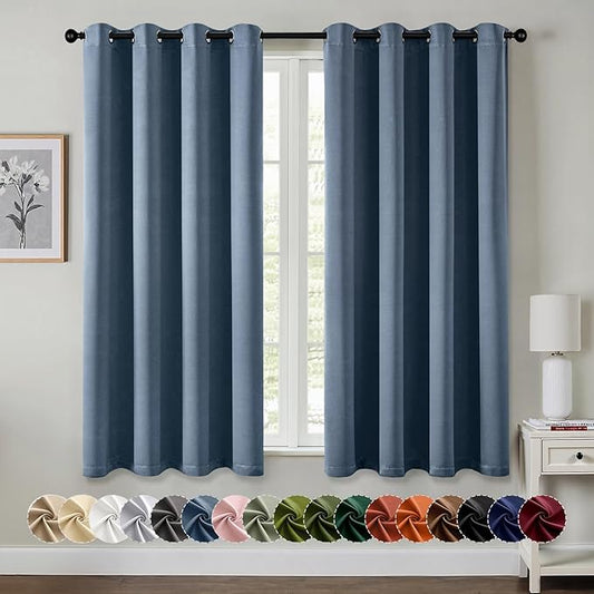 MIULEE Stone Blue Blackout Curtains for Bedroom Living Room 63 Inches Long 2 Panels, Thermal Insulated Room Darkening Drapes Grommet Noise Reducing Light Blocking Window Treatments 50x63 Inch