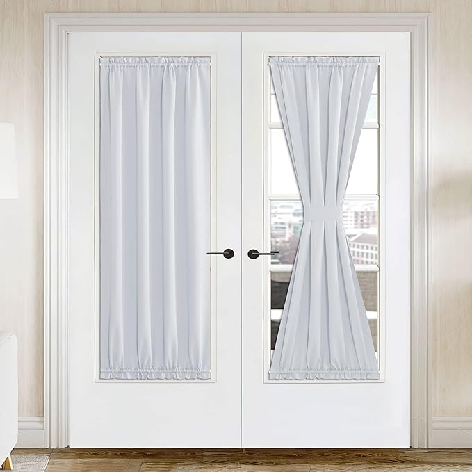 NICETOWN French Door Curtain 72 inches Long, Room Darkening Front Door Window Covering for Kitchen Thermal Insulated Curtains for Living Room, 42 inches Wide, 1 Panel, Greyish White