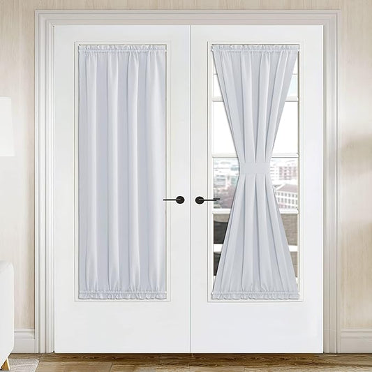 NICETOWN French Door Curtain 72 inches Long, Room Darkening Front Door Window Covering for Kitchen Thermal Insulated Curtains for Living Room, 42 inches Wide, 1 Panel, Greyish White