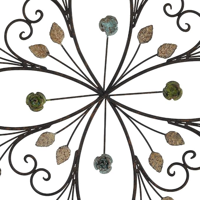 KUWIVO Lechesis 24" Metal Flower Scroll Wall Art Decor Sculptures with Rust Leaf for Living Room Bedroom