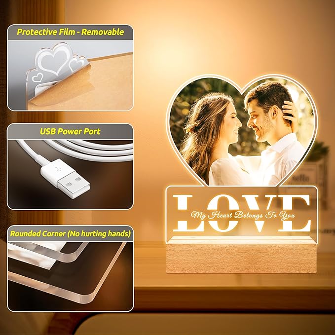 Custom Picture Frames with Photo, Personalized Photo Frame, Customized Picture Frame, Personalized Anniversary Couple Gifts for Women Men Her Him Girlfriend Boyfriend Wife