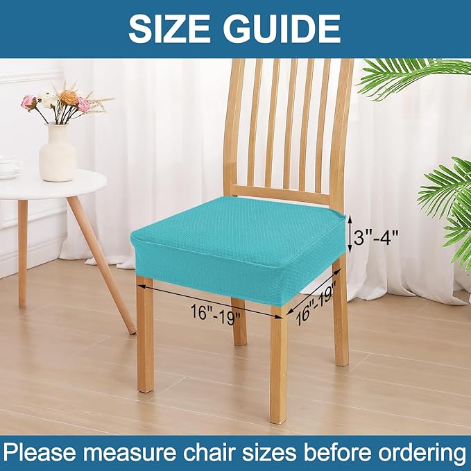Smiry Waterproof Seat Covers for Dining Room Chairs Set of 8, Stretch Jacquard Removable Washable Chair Seat Slipcovers Protector, No Rear Covers, Aqua