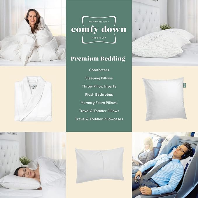 ComfyDown Set of Two 22X22 Decorative Throw Pillow Insert, Down and Feathers Fill, 100% Cotton Cover 233 Thread Count, Square Pillow Insert - Made in USA