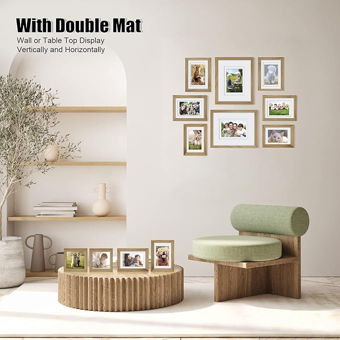 Egofine Picture Frame Set 12 Pack, Gallery Wall Frame Collage with Two 8x10, Four 5x7, Four 4x6, Two 4x4 for Wall and Tabletop, Made of Solid Wood, Covered by Plexiglass, Carbonized Brown