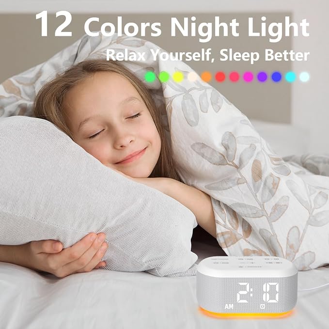White Noise Alarm Clock Sound Machine for Bedroom Small Brown Noise Machine with 30 Soothing Sound Plug in Bedside Clock with NightLight Battery Backup 15 Wake up Sound Clock for Kids Heavy Sleeper - Image 6