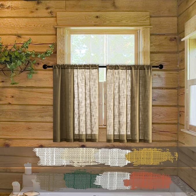 XTMYI Brown Kitchen Curtains for Windows Sets of 2 Panels Coffee Burlap Color Short Rustic Country Farmhouse Curtains for Living Room Small Bathroom Blinds Shades 30?€?