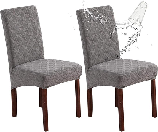 Genina Waterproof Chair Covers for Dining Room, Stretch Jacquard Dining Chair Slipcovers Removable Washable Chair Protector for Kitchen, Parsons (Jacquard-Light Gray, 2 PCS)